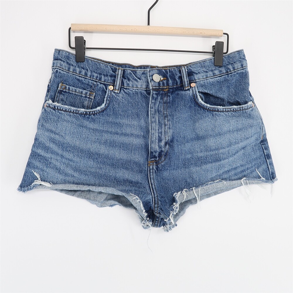 AllSaints Faye Mini Cut Off Jean Shorts Womens 29 Blue 100% Cotton